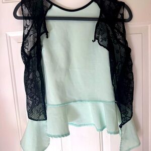 Mint Blue and Black Lace Vest